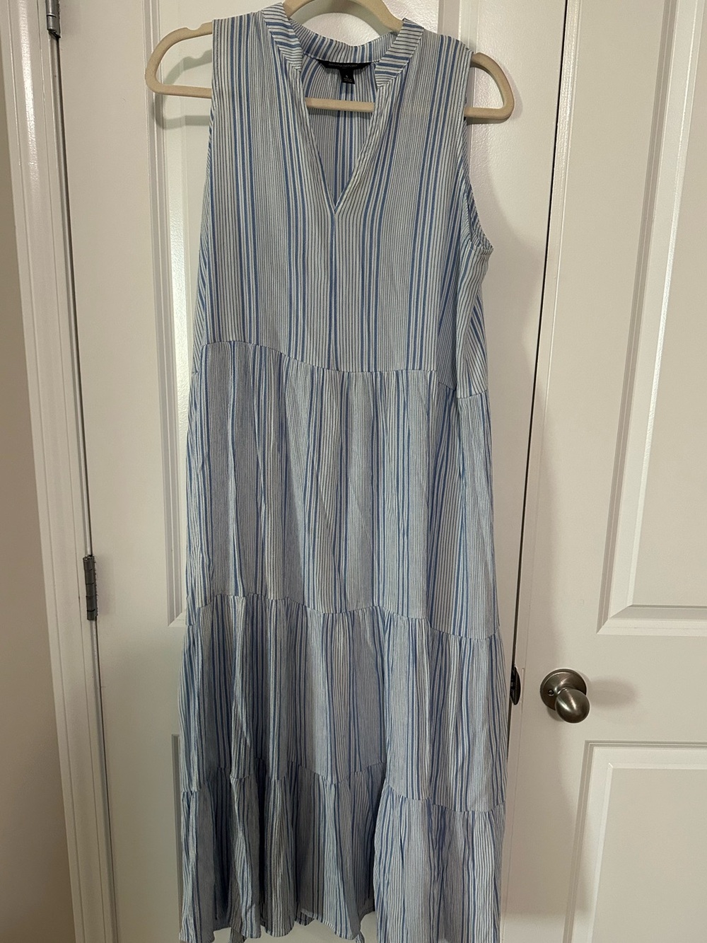 Banana Republic Blue and White Striped Sleeveless Maxi Dress